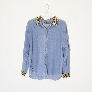 New Frontier Leopard Animal Print Denim Button Up